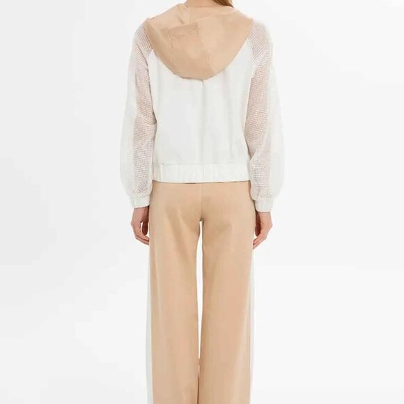 Elegant Ecru Hooded Jacket with V-Neck Design - Picture 2 of 3